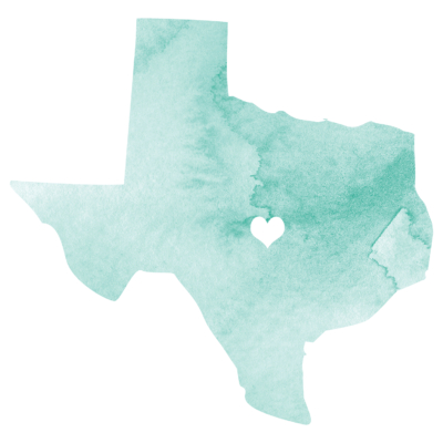 watercolor texas graphic with heart over austin